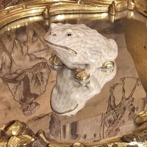 herend fishnet porcelain figurine frog RARE BUTTERSCOTCH VINTAGE 96'  FLAWLESS